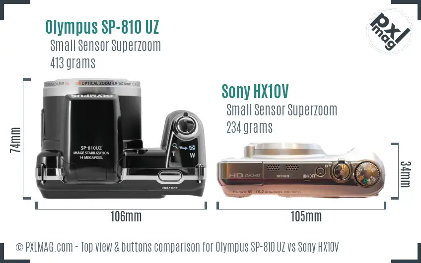 Olympus SP-810 UZ vs Sony HX10V top view buttons comparison