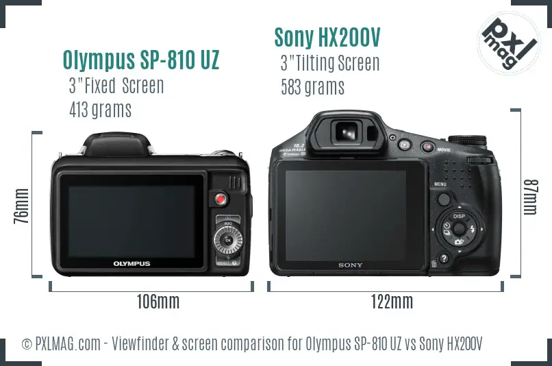Olympus SP-810 UZ vs Sony HX200V Screen and Viewfinder comparison