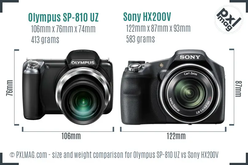 Olympus SP-810 UZ vs Sony HX200V size comparison