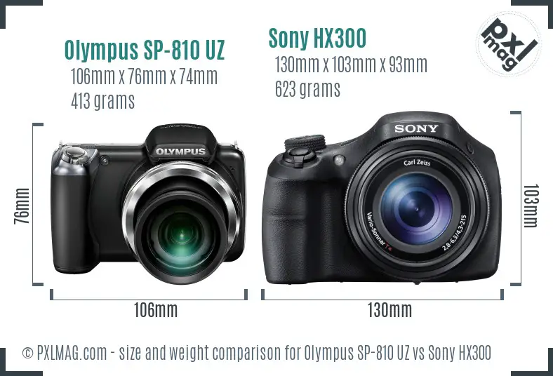 Olympus SP-810 UZ vs Sony HX300 size comparison