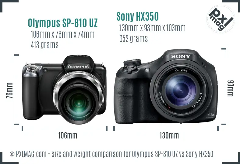 Olympus SP-810 UZ vs Sony HX350 size comparison