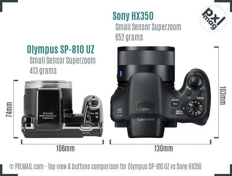 Olympus SP-810 UZ vs Sony HX350 top view buttons comparison