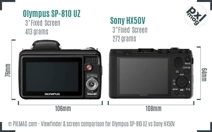 Olympus SP-810 UZ vs Sony HX50V Screen and Viewfinder comparison