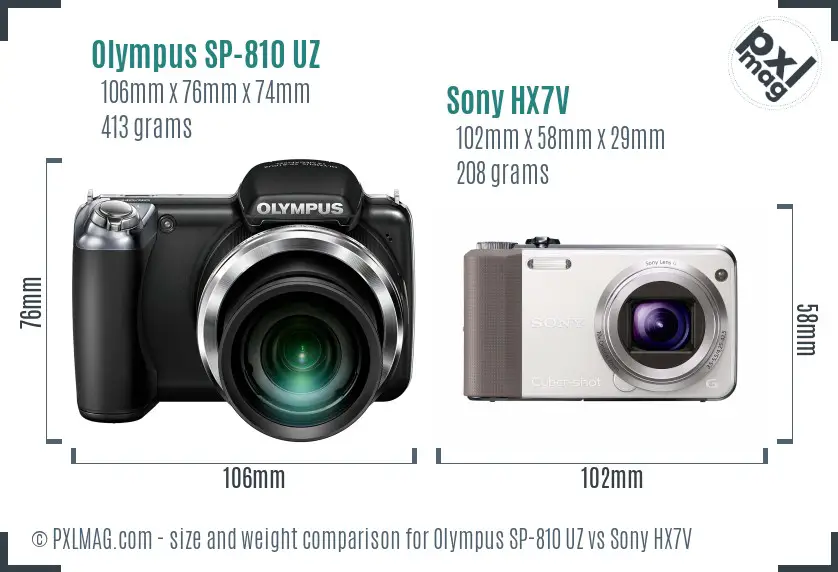 Olympus SP-810 UZ vs Sony HX7V size comparison