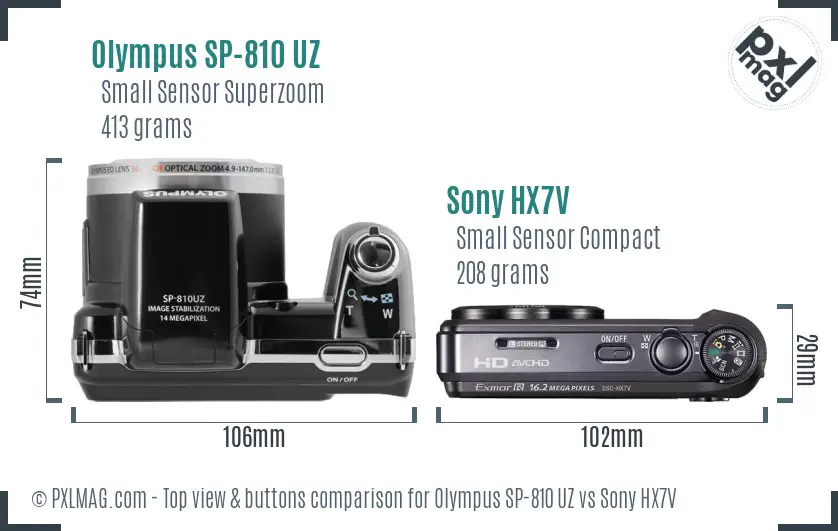 Olympus SP-810 UZ vs Sony HX7V top view buttons comparison