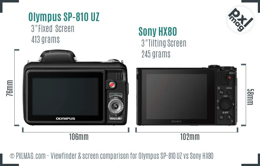 Olympus SP-810 UZ vs Sony HX80 Screen and Viewfinder comparison