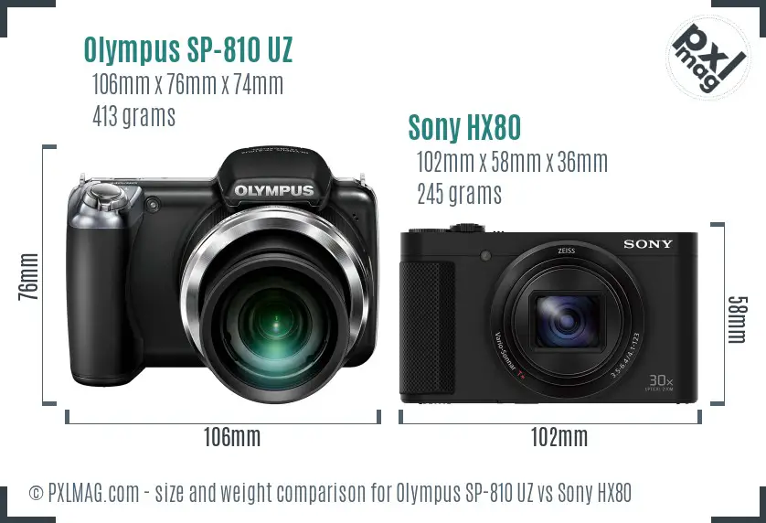 Olympus SP-810 UZ vs Sony HX80 size comparison
