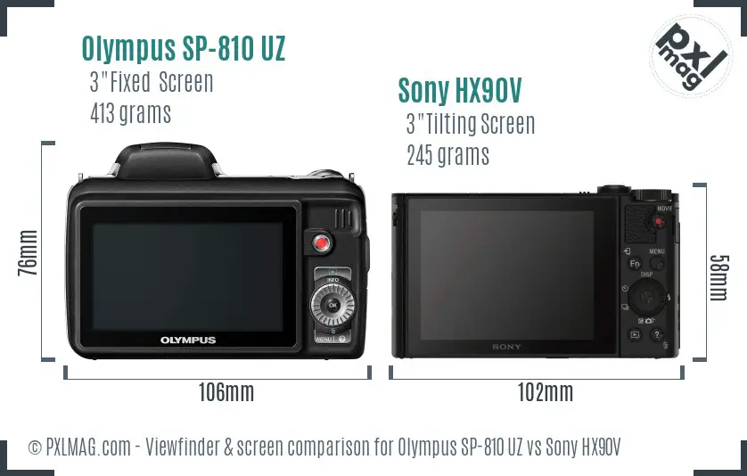 Olympus SP-810 UZ vs Sony HX90V Screen and Viewfinder comparison