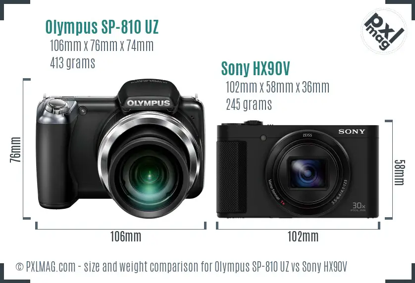 Olympus SP-810 UZ vs Sony HX90V size comparison