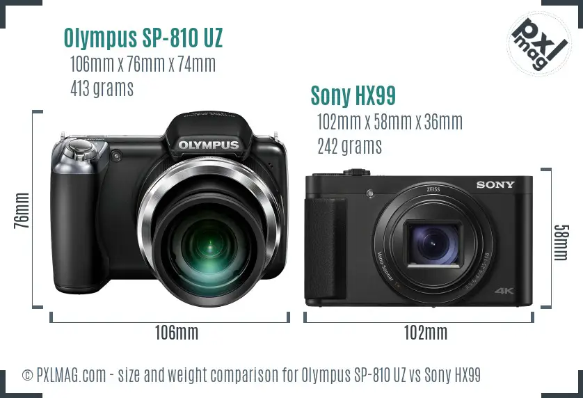 Olympus SP-810 UZ vs Sony HX99 size comparison