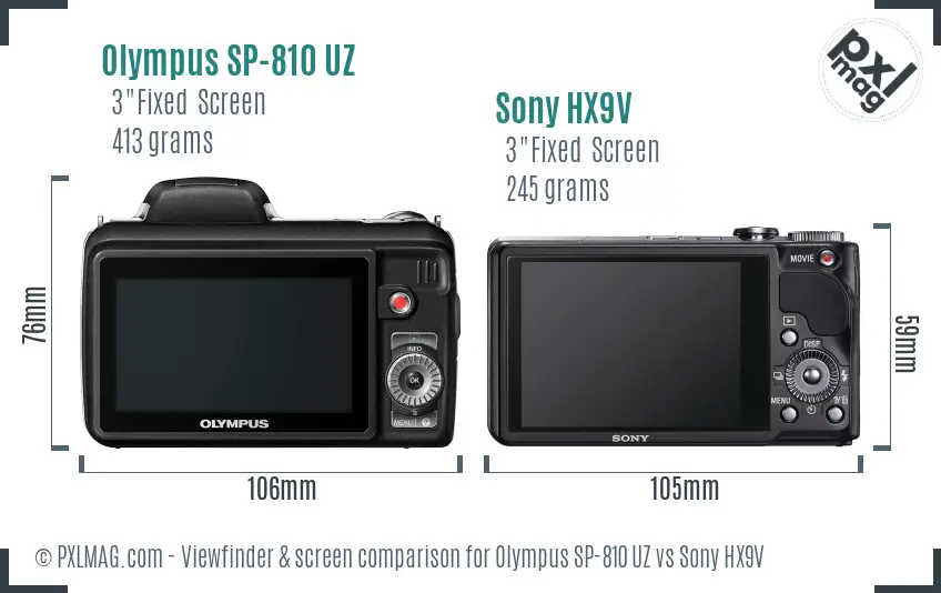 Olympus SP-810 UZ vs Sony HX9V Screen and Viewfinder comparison