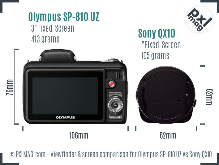 Olympus SP-810 UZ vs Sony QX10 Screen and Viewfinder comparison