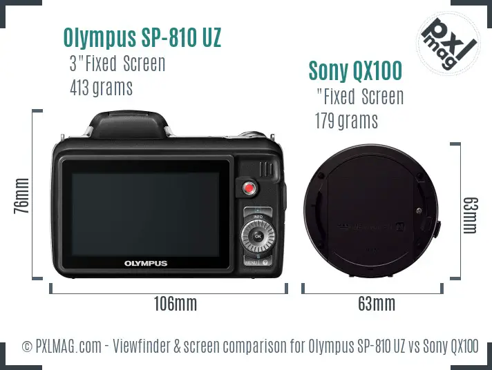 Olympus SP-810 UZ vs Sony QX100 Screen and Viewfinder comparison