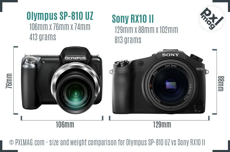 Olympus SP-810 UZ vs Sony RX10 II size comparison