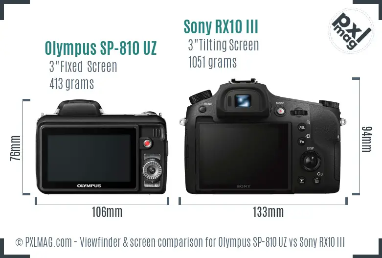 Olympus SP-810 UZ vs Sony RX10 III Screen and Viewfinder comparison