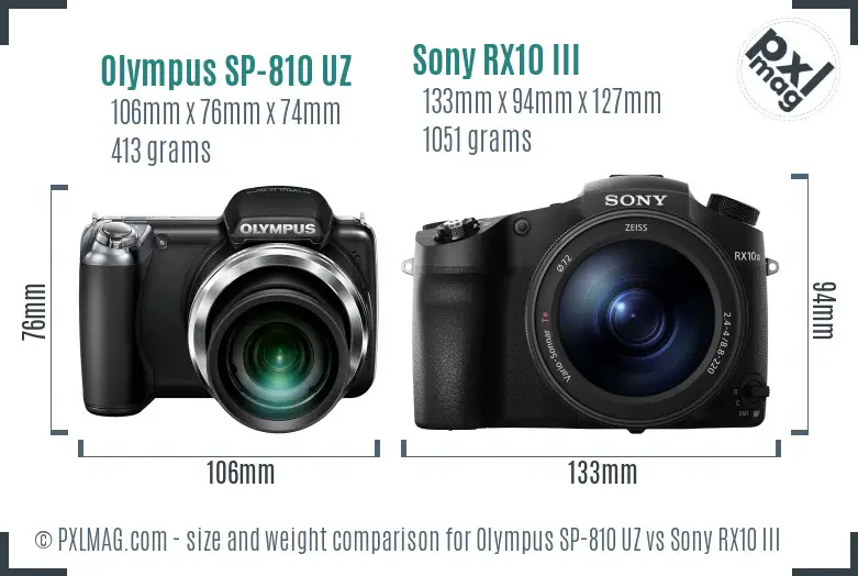 Olympus SP-810 UZ vs Sony RX10 III size comparison