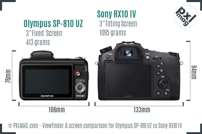 Olympus SP-810 UZ vs Sony RX10 IV Screen and Viewfinder comparison