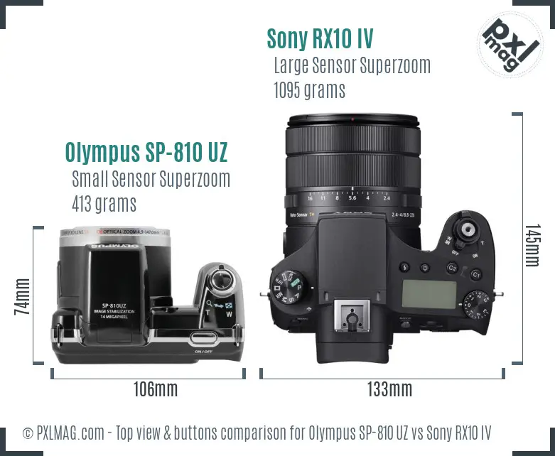 Olympus SP-810 UZ vs Sony RX10 IV top view buttons comparison