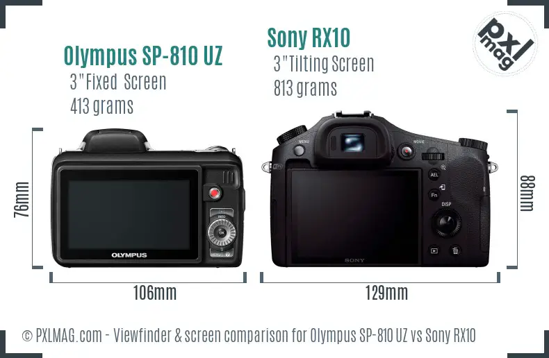 Olympus SP-810 UZ vs Sony RX10 Screen and Viewfinder comparison