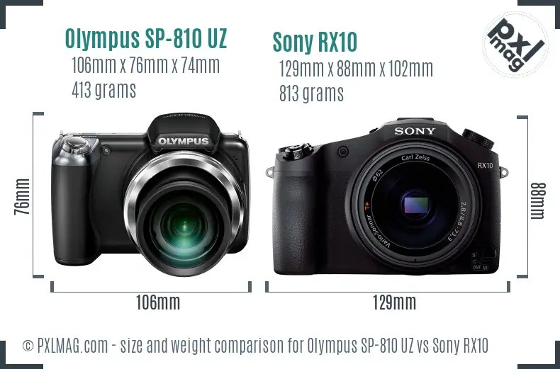 Olympus SP-810 UZ vs Sony RX10 size comparison