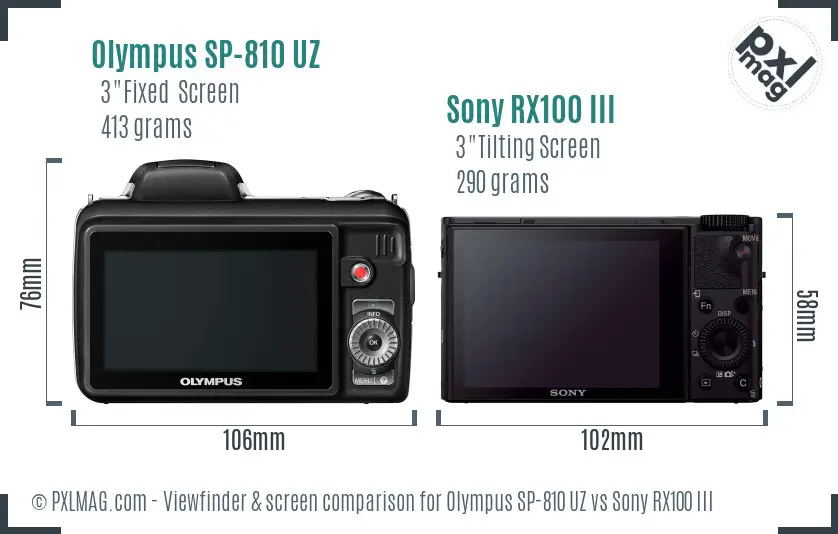 Olympus SP-810 UZ vs Sony RX100 III Screen and Viewfinder comparison