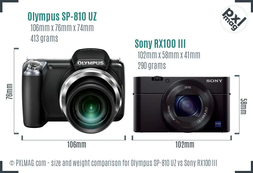 Olympus SP-810 UZ vs Sony RX100 III size comparison