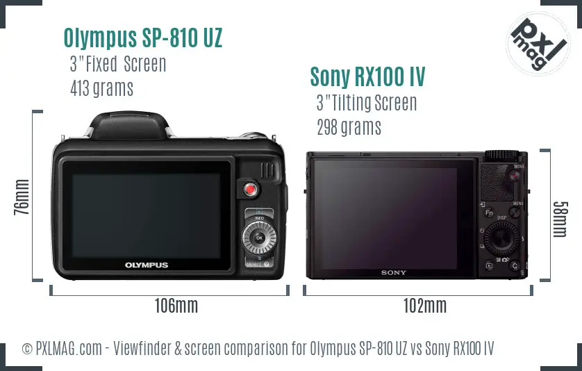 Olympus SP-810 UZ vs Sony RX100 IV Screen and Viewfinder comparison