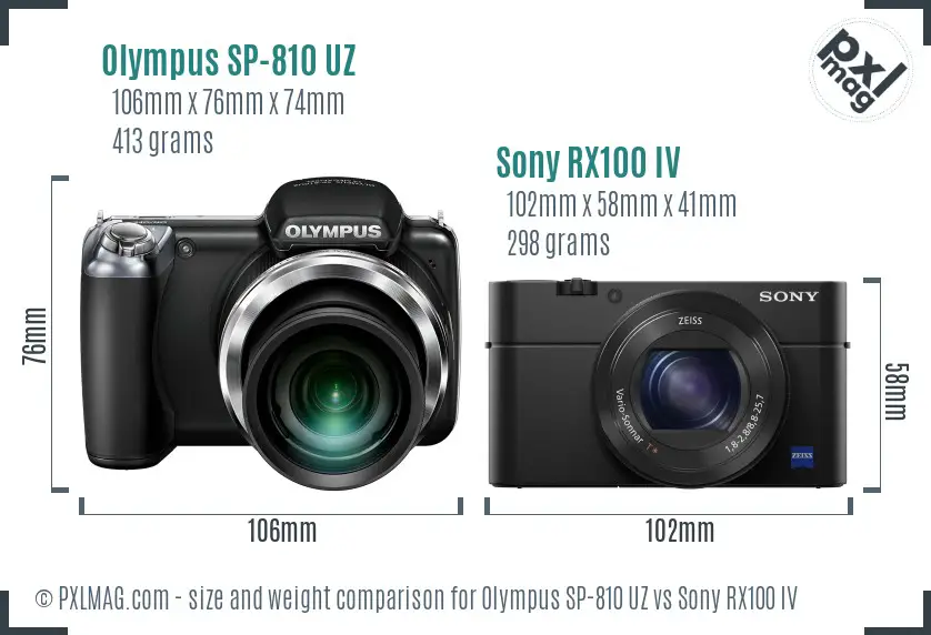 Olympus SP-810 UZ vs Sony RX100 IV size comparison