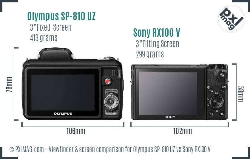Olympus SP-810 UZ vs Sony RX100 V Screen and Viewfinder comparison