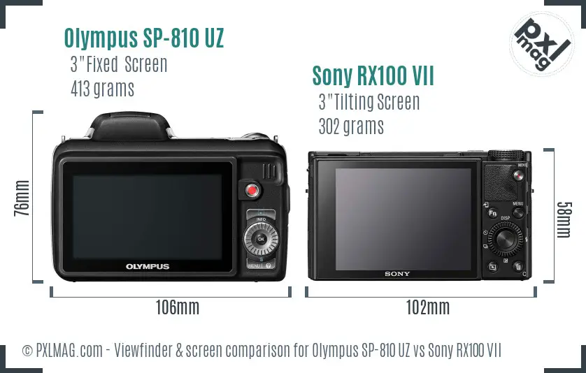 Olympus SP-810 UZ vs Sony RX100 VII Screen and Viewfinder comparison