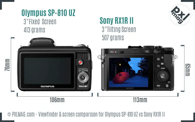 Olympus SP-810 UZ vs Sony RX1R II Screen and Viewfinder comparison