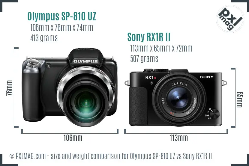 Olympus SP-810 UZ vs Sony RX1R II size comparison