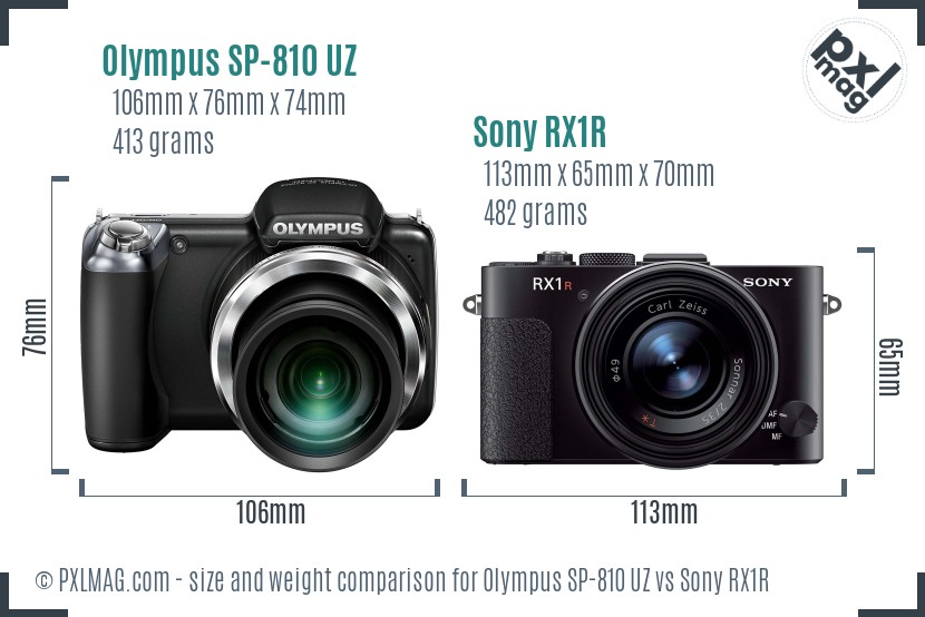 Olympus SP-810 UZ vs Sony RX1R size comparison