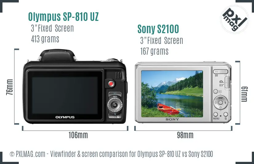 Olympus SP-810 UZ vs Sony S2100 Screen and Viewfinder comparison