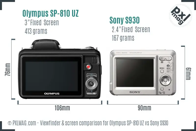 Olympus SP-810 UZ vs Sony S930 Screen and Viewfinder comparison