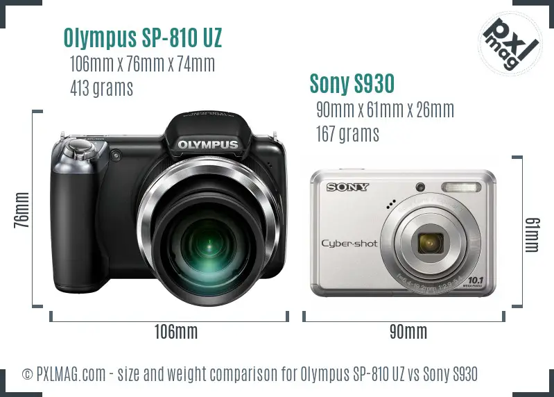 Olympus SP-810 UZ vs Sony S930 size comparison