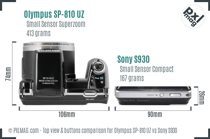 Olympus SP-810 UZ vs Sony S930 top view buttons comparison