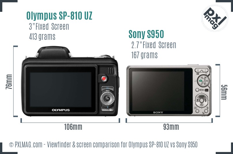Olympus SP-810 UZ vs Sony S950 Screen and Viewfinder comparison