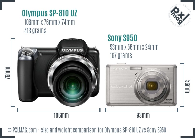 Olympus SP-810 UZ vs Sony S950 size comparison