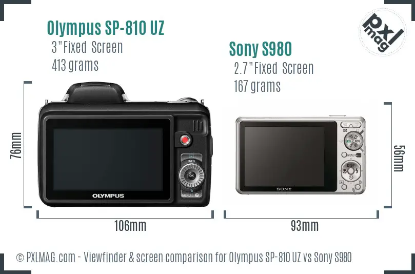 Olympus SP-810 UZ vs Sony S980 Screen and Viewfinder comparison