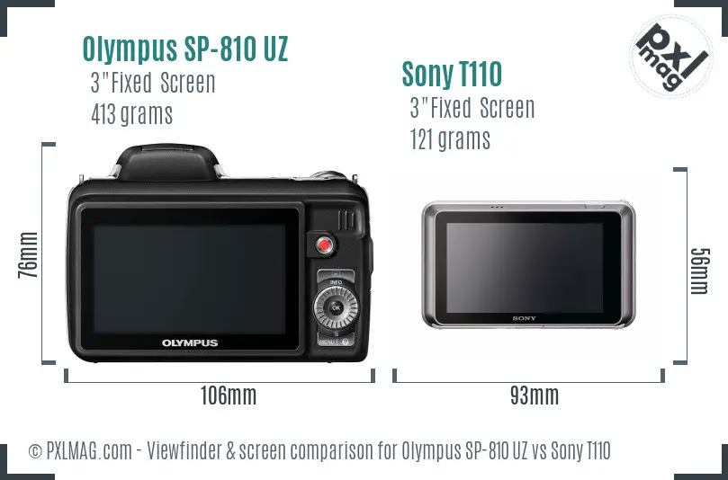 Olympus SP-810 UZ vs Sony T110 Screen and Viewfinder comparison