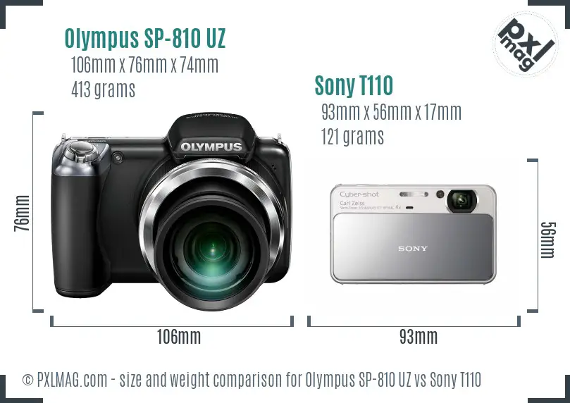 Olympus SP-810 UZ vs Sony T110 size comparison