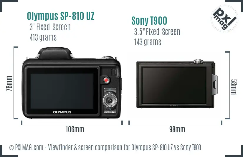 Olympus SP-810 UZ vs Sony T900 Screen and Viewfinder comparison Olympus SP-810 UZ vs Sony T900 Screen and Viewfinder comparison