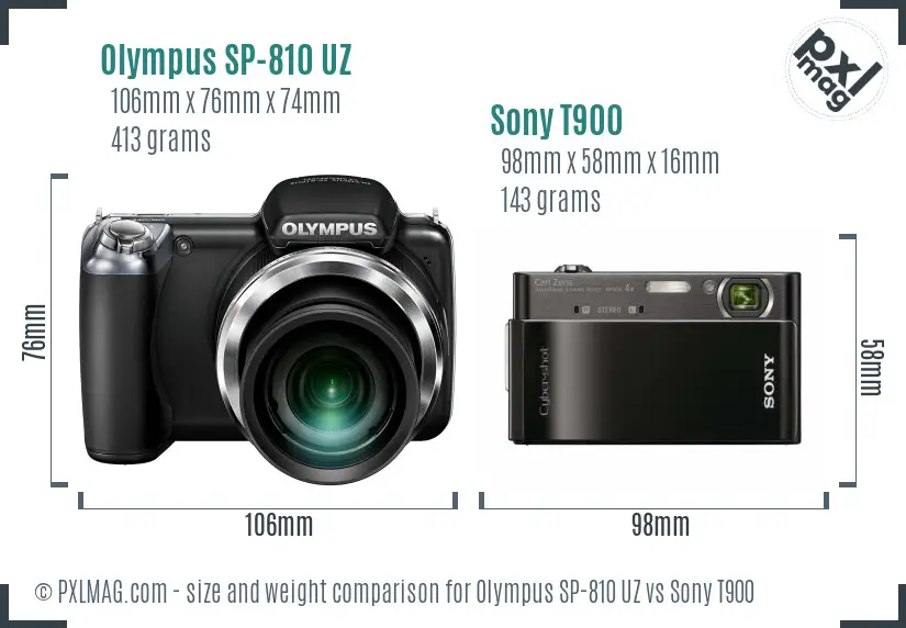 Olympus SP-810 UZ vs Sony T900 size comparison Olympus SP-810 UZ vs Sony T900 size comparison