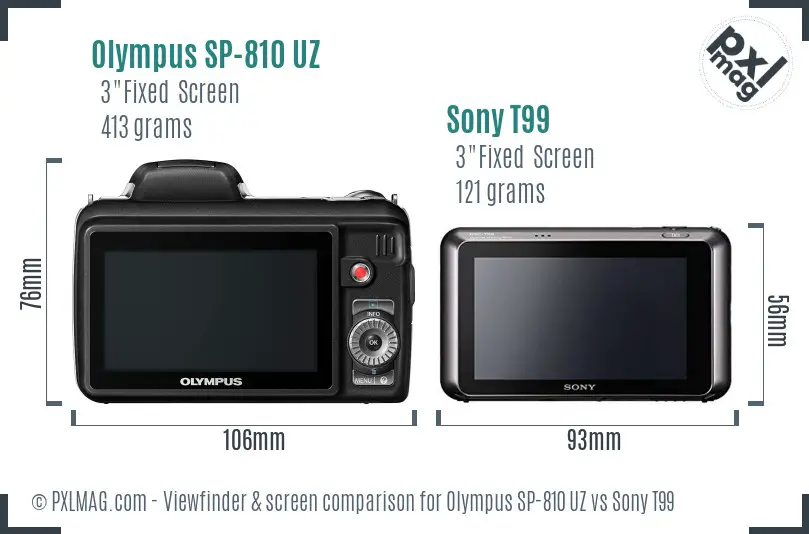 Olympus SP-810 UZ vs Sony T99 Screen and Viewfinder comparison