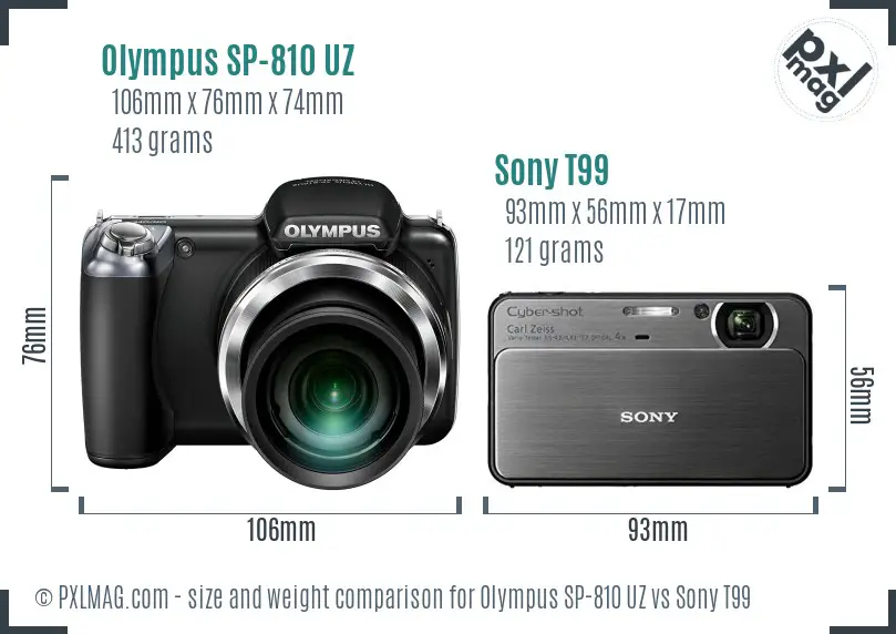 Olympus SP-810 UZ vs Sony T99 size comparison