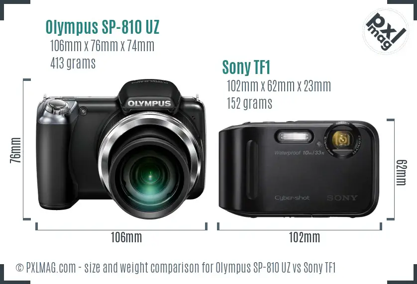 Olympus SP-810 UZ vs Sony TF1 size comparison