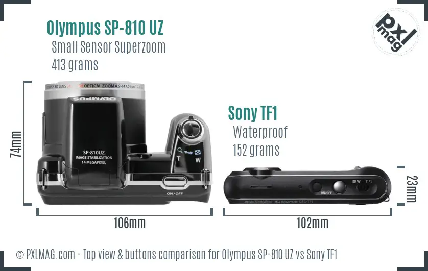 Olympus SP-810 UZ vs Sony TF1 top view buttons comparison