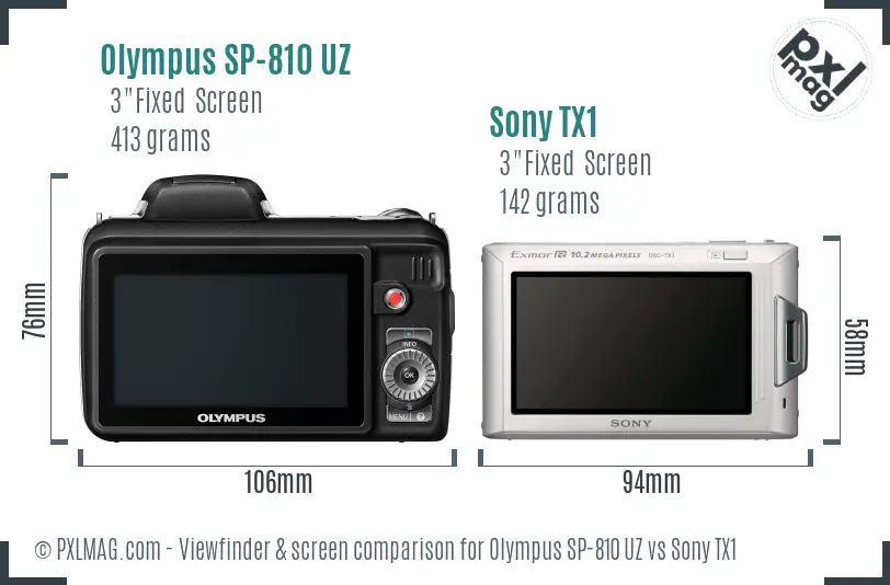 Olympus SP-810 UZ vs Sony TX1 Screen and Viewfinder comparison Olympus SP-810 UZ vs Sony TX1 Screen and Viewfinder comparison