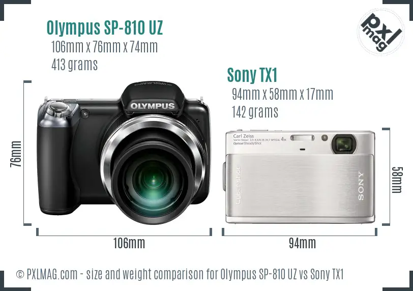 Olympus SP-810 UZ vs Sony TX1 size comparison Olympus SP-810 UZ vs Sony TX1 size comparison